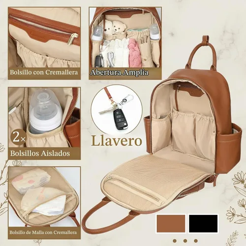 Vista 5 de Omanmoli Bolsa de pañales Mochila de cuero Bolsa de bebé Mochila de pañales Congac