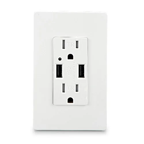 Vista 2 de LEOD 4.2A 5V Smart High Speed 2 USB Cargador de pared con 2 tipos de placas de pared libres (estándar y sin tornillos incluidos), receptáculo USB