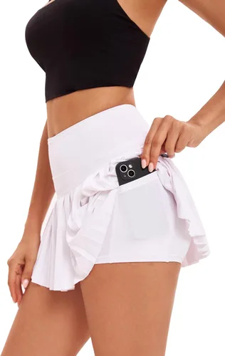 Vista 3 de Yknktstc Falda plisada de tenis para mujer con pantalones cortos, falda de golf de cintura alta, falda deportiva mini con bolsillos