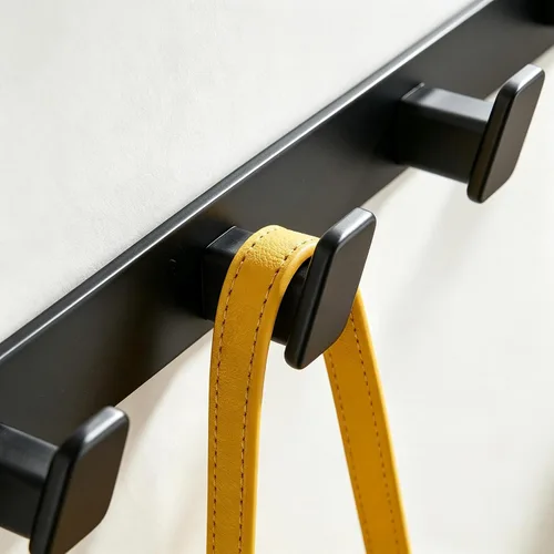 Vista 2 de Black Wall Mount Coat Rack, 5 Wall Hooks For Hanging Key Holder Hat Hooks Negro
