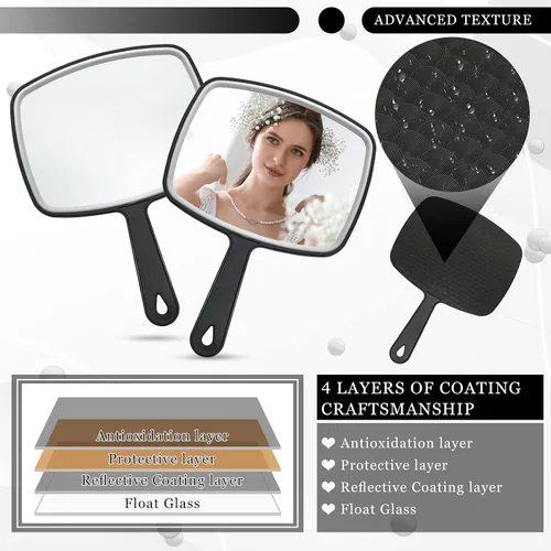 Vista 5 de Qunclay Espejo de mano grande de 10 piezas con asa para montaje en pared para peluquería baño, regalo escolar de belleza portátil para tocador