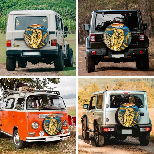 Vista 3 de Fundas de neumáticos de repuesto para remolque de caravana, The Scream Dog, resistentes a la intemperie, a prueba de polvo, universales