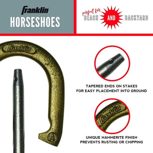 Vista 3 de Franklin Sports - Juego de herradura para caballos que incluye 4 herraduras y 2 estacas para jugar en la playa o en el patio trasero, juego clásico