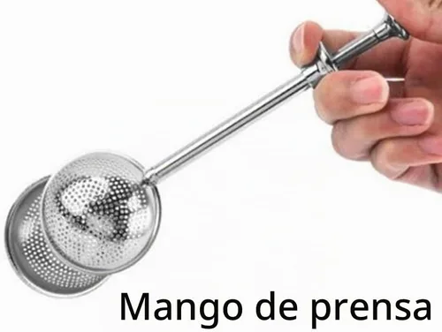 Vista 4 de Colador de té de acero inoxidable de mango largo para tetera, bola de filtro de infusor de té reutilizable para especias y condimentos de té