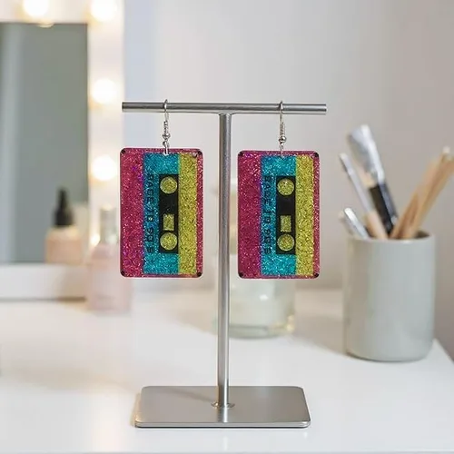 Vista 6 de Aretes de neón de los años 80 y 90 para mujer, estilo punk, retro, coloridos, acrílicos, colgantes, para cosplay, fiesta brillante, festival