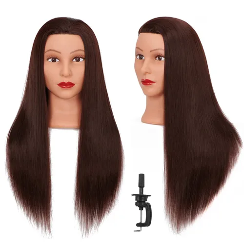 Vista 13 de Cabeza de maniquí 26-28" Cabeza de maniqui de fibra sintética Yaki para peluquería, modelo de entrenamiento de cosmetología, cabeza de muñeca