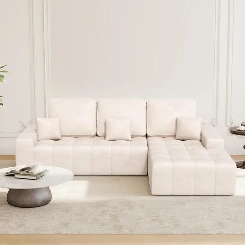 Vista 9 de Luxanimarion Sofá modular modular de 110 pulgadas con diván, forma de L Beige (piel sintética)