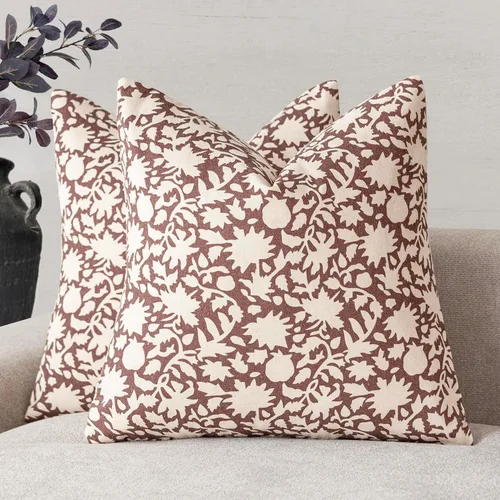 Vista 22 de Foindtower - Juego de 2 fundas de almohada decorativas con flores neutras estilo farmhouse, fundas de almohada boho para sofá, sofá cama