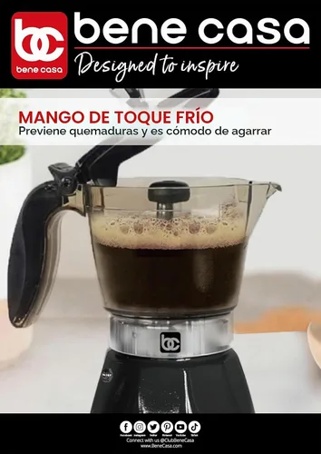 Vista 7 de Bene Casa Cafetera Eléctrica Portátil de Espresso Negra, 1-3 Tazas/Shots (1, NEGRO)