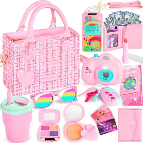 Vista 10 de INNOCHEER Bolso de niñas pequeñas, bolso de juguete para niños con maquillaje de fantasía, bolso de juego para niñas pequeñas, bolso de juego