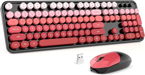 Vista 13 de MOFII Combo de teclado y mouse inalámbricos, teclado retro de máquina de escribir de 2.4 GHz, tamaño completo, lindos ratones inalámbricos, dongle