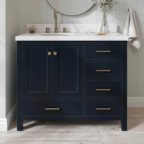Vista 67 de ARIEL Cambridge tocador de baño con fregadero, madera maciza, encimera y protector contra salpicaduras de cuarzo blanco puro de 1.5 pulgadas