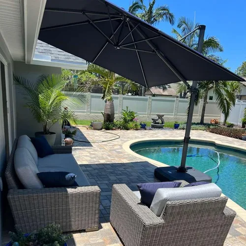 Vista 13 de PURPLE LEAF Sombrilla de patio de 8 pies para exteriores, sombrilla voladiza cuadrada de aluminio con rotación de 360 grados para jardín, terraza