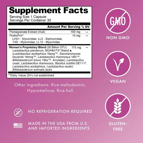 Vista 6 de BIOHM Paquete de prebióticos y probióticos para mujeres, suplemento de fibra con inulina y pectina de manzana en polvo, 60 cápsulas con probióticos