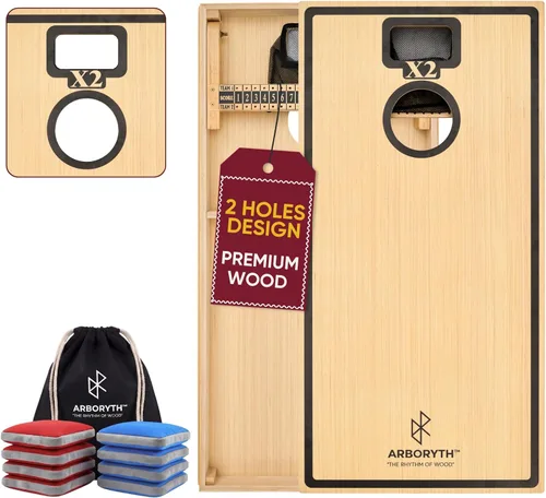 Vista 12 de Juego de tablas de cornhole de madera maciza, natural, 8 bolsas de frijoles Bald Eagle