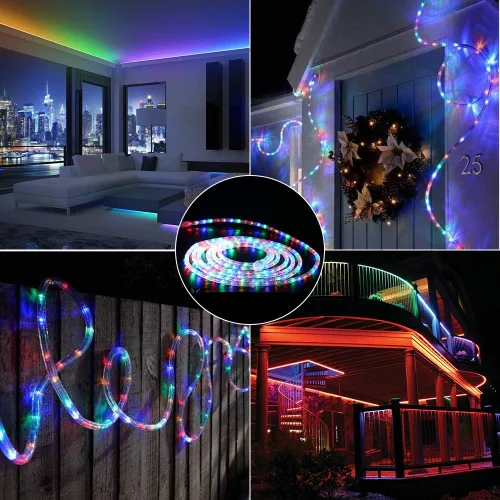 Vista 3 de Brizled - Luces de cuerda multicolor, 18 pies / 5.5 metros, 216 luces LED impermeables para Navidad, 120V, luz de tubo flexible ETL, enchufable