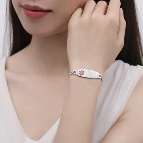Vista 2 de LinnaLove Pulsera de alerta médica de corazón para mujer, joyería de identificación médica de moda 7-8.5 pulgadas ajustable