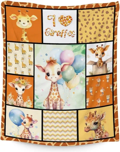 Vista 17 de Manta de jirafa para regalo, 30 x 40 pulgadas, bonita manta para adultos y niños, mantas amarillas de felpa suave para sofá, oficina