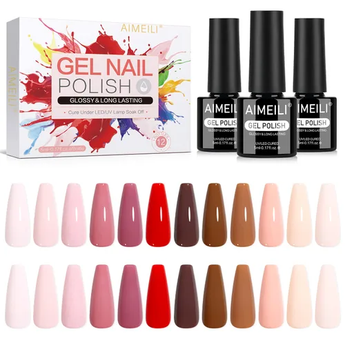 Vista 16 de AIMEILI Juego de esmaltes de uñas de gel nude – 12 colores sin hema, gelatina neutra, rosa, blanco lechoso, efecto transparente, manicura