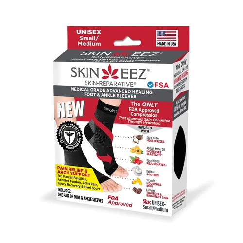 Vista 5 de SKINEEZ Skincarewear Manga de tobillo de 20-30 mmHg, compresión de grado médico, reduce la hinchazón y el dolor crónico del talón, estabiliza