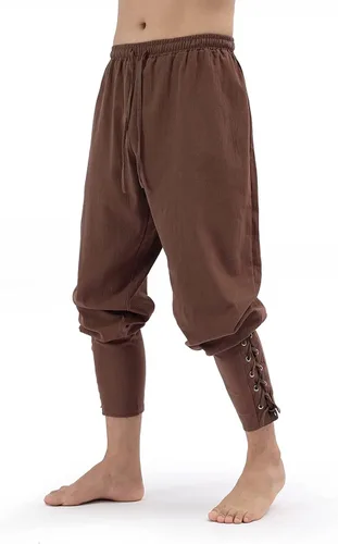 Vista 3 de Pantalones medievales de tobillo cónico con puños cónicos para hombre, disfraz vikingo, navegante, pirata, renacentista, gótico, pantalones casuales