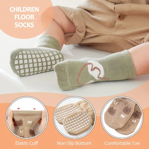 Vista 5 de TRUEHAN 5 pares de calcetines antideslizantes con puños para bebés, para niños y niñas