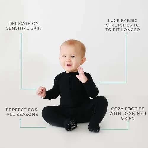 Vista 4 de Posh Peanut Pijama con pies para bebé, viscosa suave hecha de bambú con cremallera de 2 vías y mamelucos