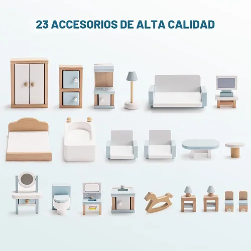 Vista 5 de ROBOTIME Muebles para Casa de Muñecas, Juego de Muebles de Madera para Casa de Muñecas, Set de 23 Piezas de Accesorios y Muebles para Casa