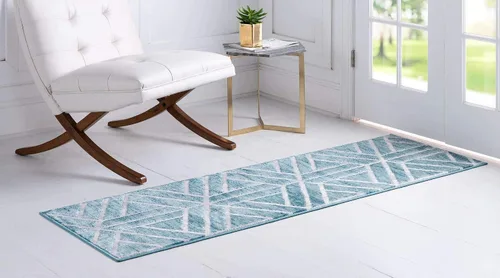 Vista 2 de Unique Loom Matrix Trellis Collection - Alfombra de área, diseño (2 pies x 6 pies 1 pulgada, color azul/marfil)