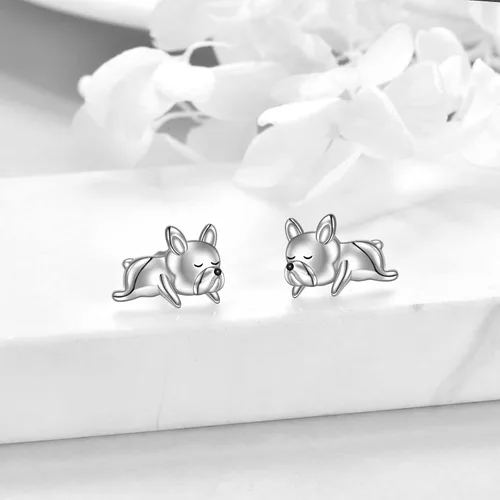 Vista 3 de Aretes de bulldog francés de plata de ley 925 con diseño de perro de animales lindos regalos para mujeres