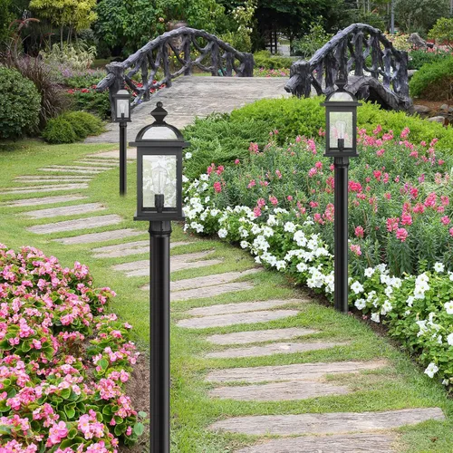 Vista 8 de Darkaway Luces de poste de exterior de gran tamaño de 22 pulgadas + adaptador de luz de poste, postes de lámpara con vidrio semillado, iluminación