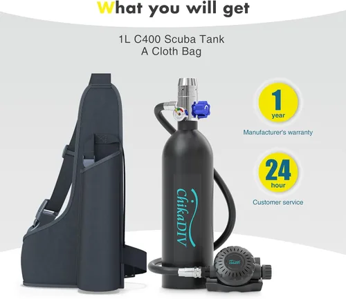 Vista 7 de Scuba Tank,1L Mini Scuba Tank Portable Lung Tank with Pump Un negro
