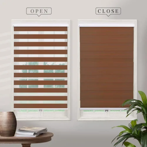 Vista 14 de Persianas de cebra sin cordones para ventanas, persianas personalizadas de doble capa con cenefa, persianas de día y noche para el hogar, puertas