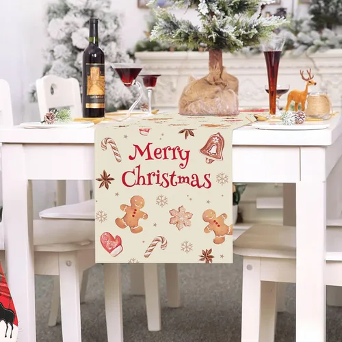 Vista 2 de Bonhause Camino de mesa de pan de jengibre de Navidad de 13 x 72 pulgadas, galletas de Navidad, decoración de mesa de comedor para interiores