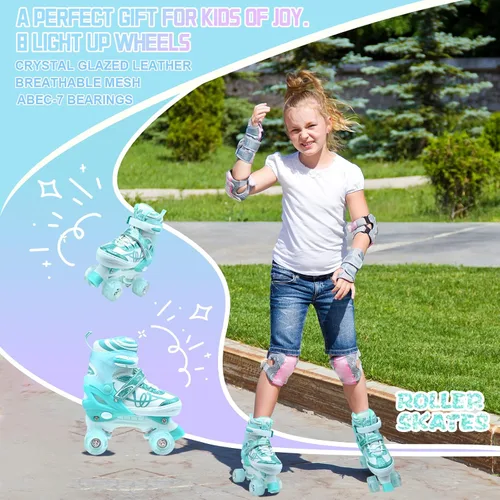 Vista 2 de Patines para niños y niñas con detalles de purpurina, patines de diseño musical para exteriores con ruedas iluminadas, patines ajustables para niños