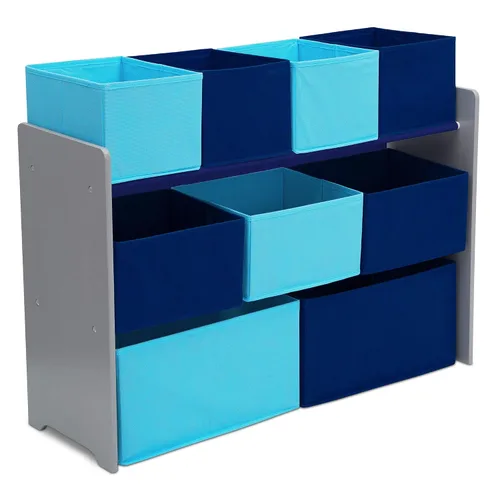 Vista 5 de Delta Children Organizador de almacenamiento de juguetes para niños con 12 contenedores de plástico, certificado Greenguard Gold, gris/azul