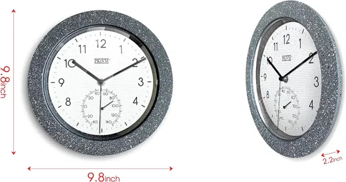 Vista 6 de Kmok - Reloj de pared de hormigón sintético de 9.8 pulgadas con termómetro Funciona con pilas, uso en interiores, barrido silencioso, gris concreto