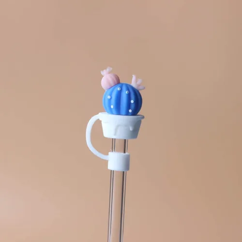 Vista 5 de TEONEI Tapas de paja con forma de cactus, cubiertas de punta de pajita, tapas reutilizables para popotes para beber, tapas para popotes de 0.71 a