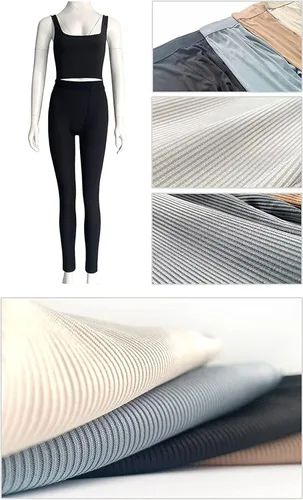 Vista 5 de Dobrila Conjunto de entrenamiento casual para mujer, 2 piezas, camiseta sin mangas acanalada, cintura alta, traje de gimnasio, leggings de yoga