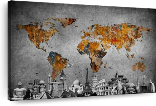 Vista 10 de ElephantStock Lienzo antiguo con mapa del mundo, 1 panel, decoración de mapa, decoración de pared impresa, mapas del mundo de arte digital para Mapa