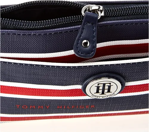 Vista 4 de Tommy Hilfiger Bolso de mano con estampado de rayas azules y rojas para mujer, Azul marino, M