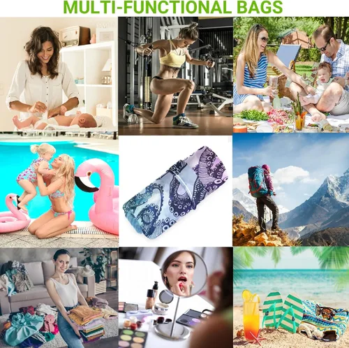 Vista 4 de visesunny Abstract Octopus Hipster - 2 bolsas húmedas con bolsillos con cremallera, lavable, reutilizable, espaciosa, bolsa de pañales para viajes