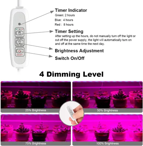Vista 3 de Mosthink - Luces LED para crecimiento de plantas en interiores, tira de luces para plantas de cultivo de 20 W, temporizador de encendido y apagado