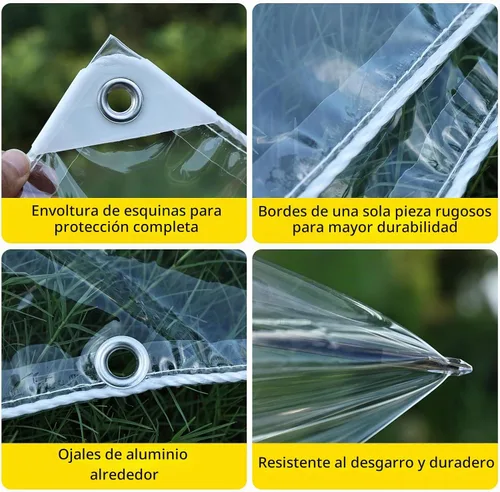 Vista 5 de Lonas transparentes con ojales, lonas transparentes de 5 x 7 pies, cubierta de lona impermeable resistente con borde reforzado, lona de PVC
