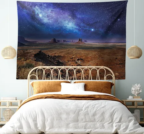 Vista 5 de Ambesonne Tapiz de cielo nocturno, estrellas estrelladas de nebulosa en el desierto, monumento valle, Utah, Arizona, paisaje de Estados Unidos