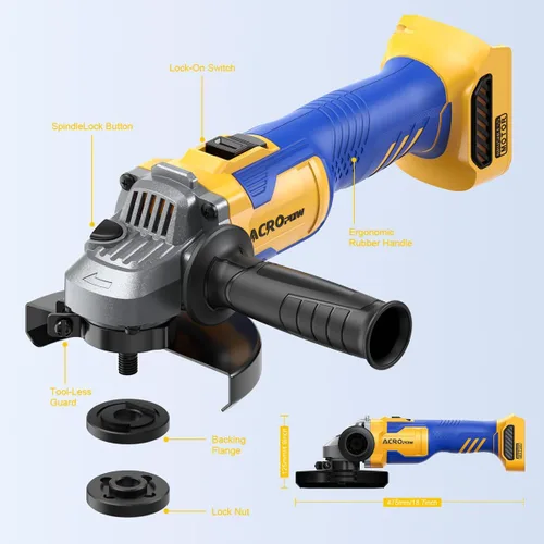 Vista 2 de ACROPOW Amoladora angular inalámbrica de 4-1/2", compatible con batería Dewalt 20V Max (batería no incluida) Motor sin escobillas para molienda