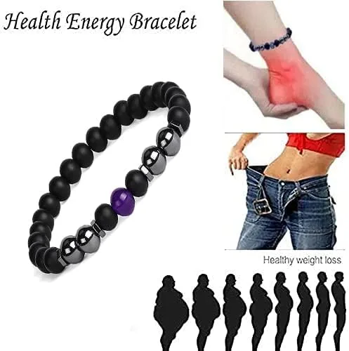 Vista 3 de INENIMARTJ Tobilleras de obsidiana negra para mujeres y hombres, 2 pulseras ajustables tobilleras de piedra natural para yoga, Piedra, Sin gemas.
