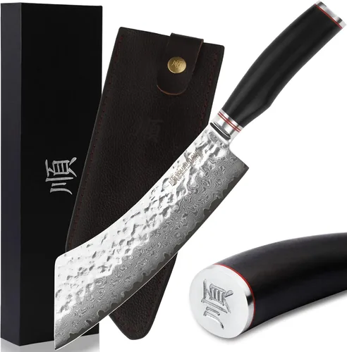 Vista 7 de YOUSUNLONG - Cuchillo de barbacoa de 9 pulgadas, cortador de pechuga de damasco para carne ahumada Plata y nogal