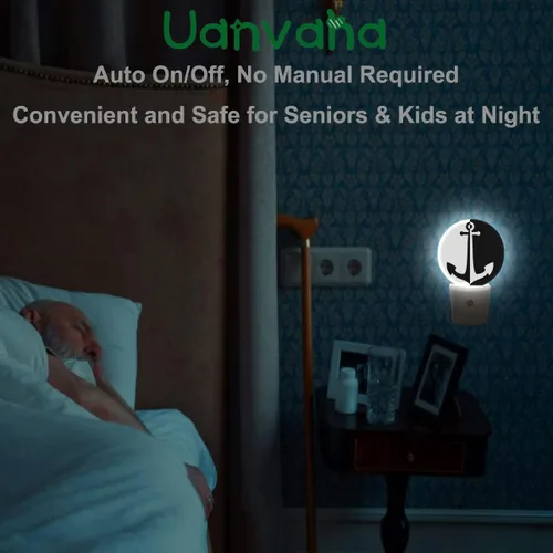 Vista 5 de Luz nocturna de ancla de mar océano ancla náutica negro blanco LED de anochecer a amanecer, sensor automático para dormitorio, baño, pasillo, sala