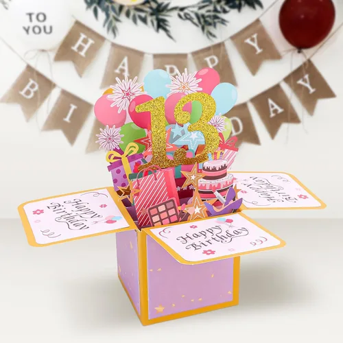 Vista 7 de CIEHER Tarjeta desplegable de cumpleaños número 13 para adolescentes, tarjeta de felicitación 3D única, regalos de cumpleaños para niñas y niños